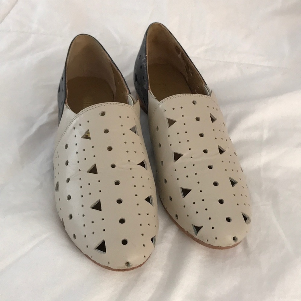 Women's Perforated Cream Leather Slip-On Flats